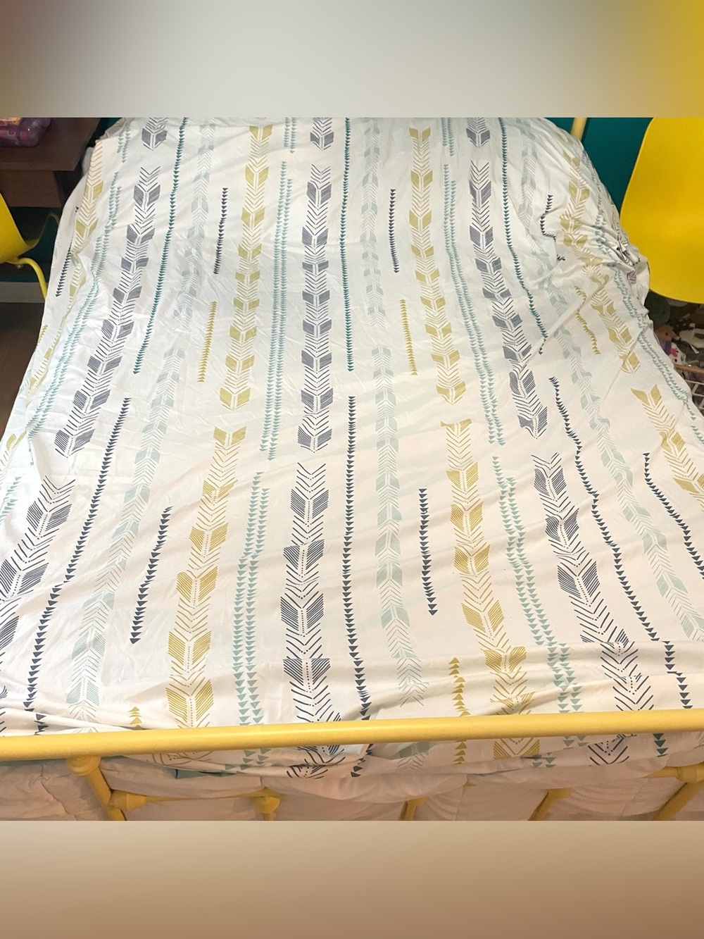 Target Arrow Stripe Cotton Duvet Cover in White, Yellow & Blue Teal King